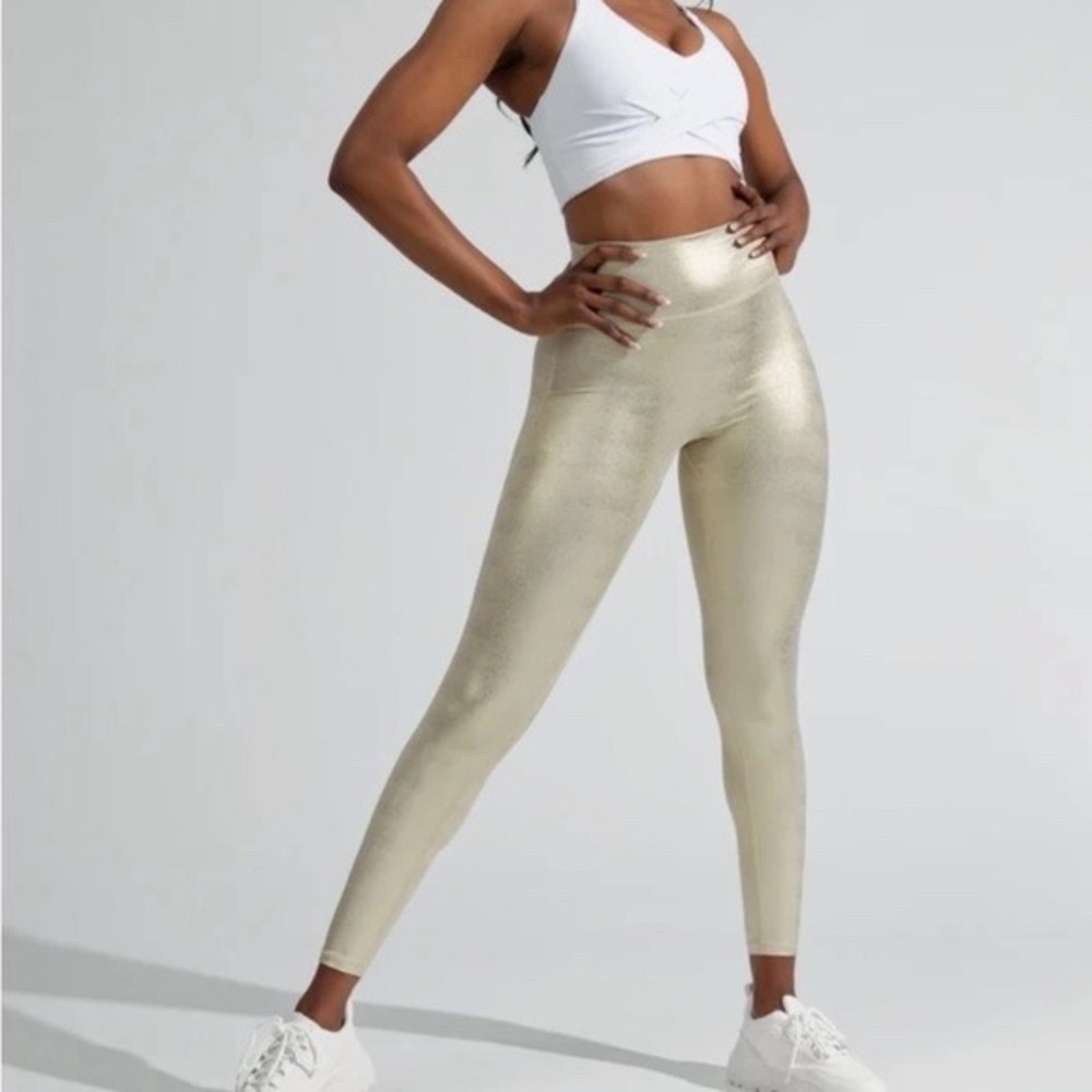 BuffBunny Metallic Gold Leggings Snake High Waisted Size Medium